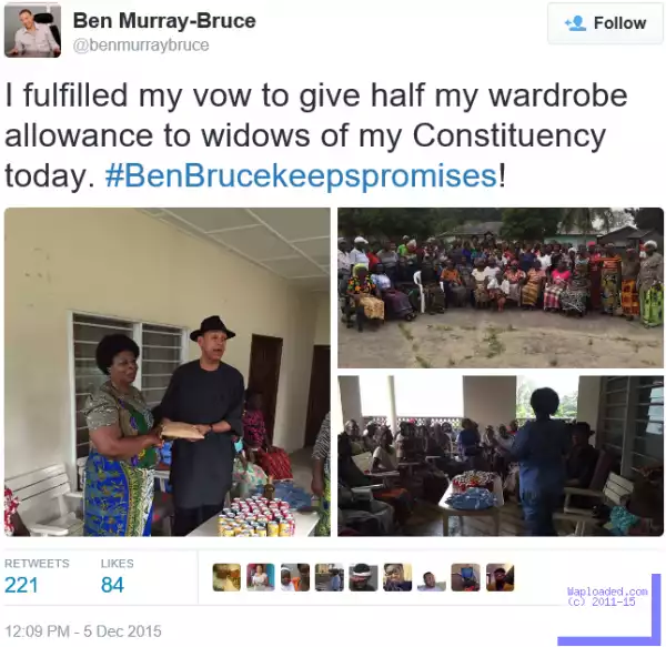 Ben Bruce fulfills his vow to give half of his wardrobe allowance to widows of his constituency